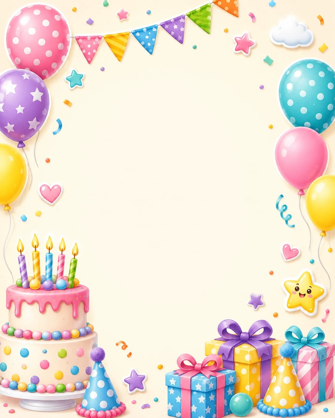 Cheerful kids birthday card template preview